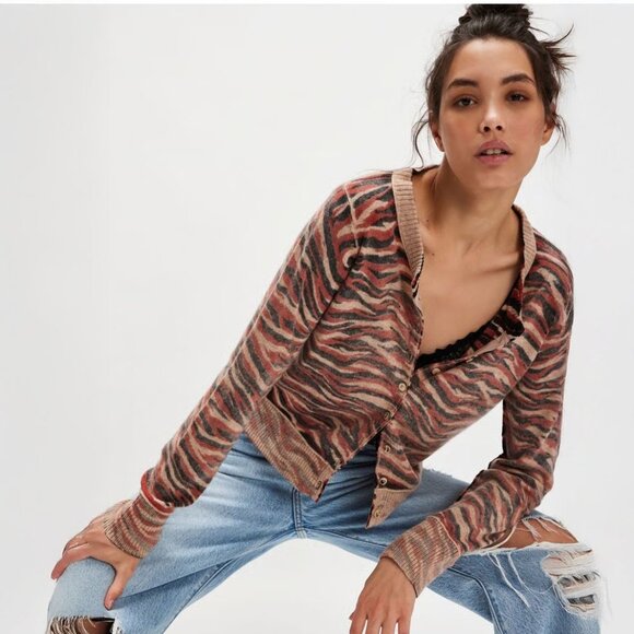 NWOT Free People | Nocturnal Pattern Cashmere Cardigan in Tiger | S - Picture 1 of 12